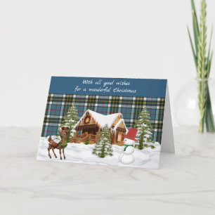 Thompson Blue  Scottish Tartan Christmas Holiday Card