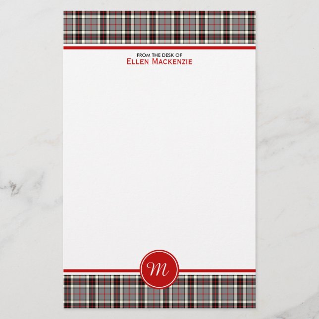 Thompson Clan Grey Formal Dress Tartan Monogram Stationery (Front)
