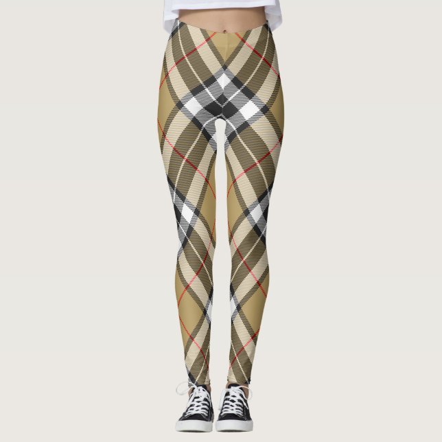 Thomson Camel Tartan Plaid Pattern Family Fashion Leggings (Front)