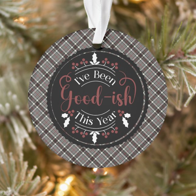 Thomson Grey Modern Tartan Christmas Ornament (Tree)