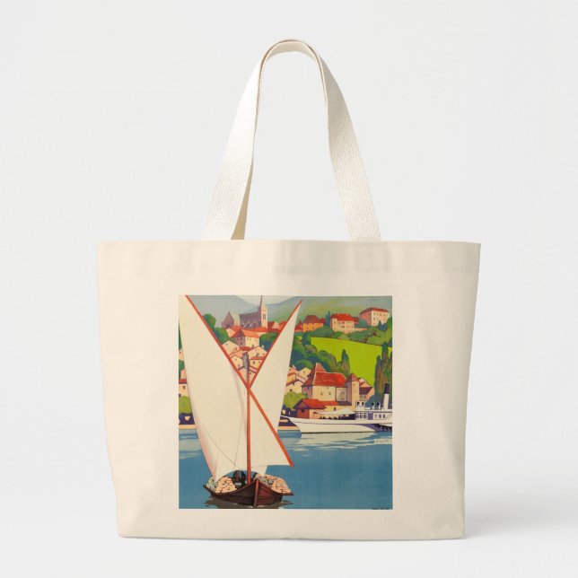 Thonon Les Bains French Travel Europe Large Tote Bag (Front)