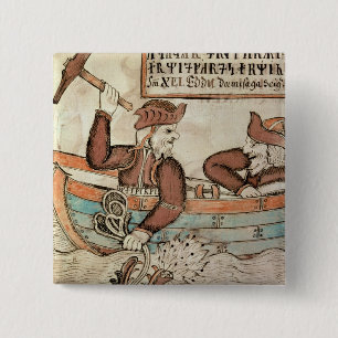 Thor fishing for the serpent of Midgard 15 Cm Square Badge