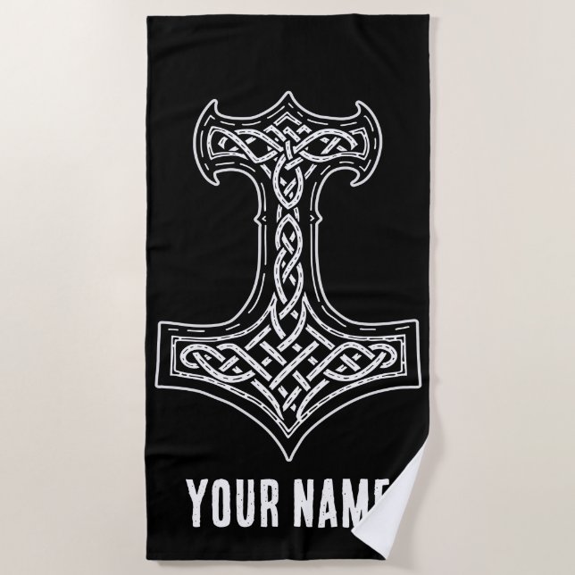 Thor Hammer Mjolnir Knot Beach Towel (Front)
