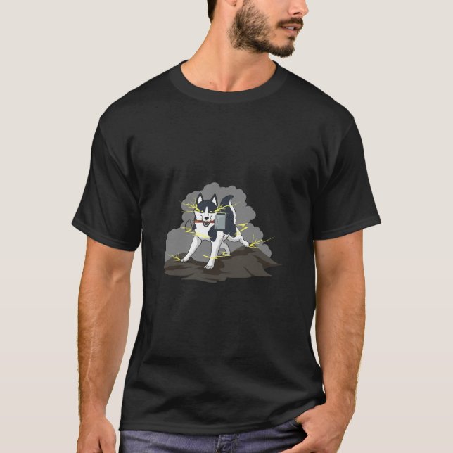 Thor Inspired Siberian Husky Holding Thor s Hammer T-Shirt (Front)