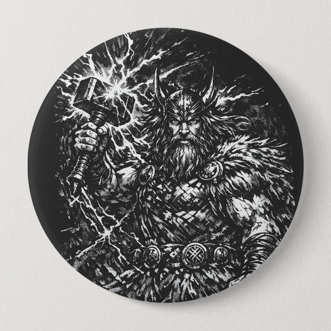 Thor — Storm‑Hammered God of Thunder 10 Cm Round Badge (Front)