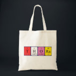 Thora periodic table name tote bag<br><div class="desc">Thora spelled out as T H O Ra (Tritium Hydrogen Oxygen Radium) on a bag for the scientist in you.</div>