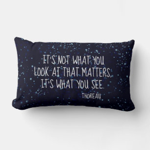 Thoreau literary quote on navy blue with dots lumbar cushion