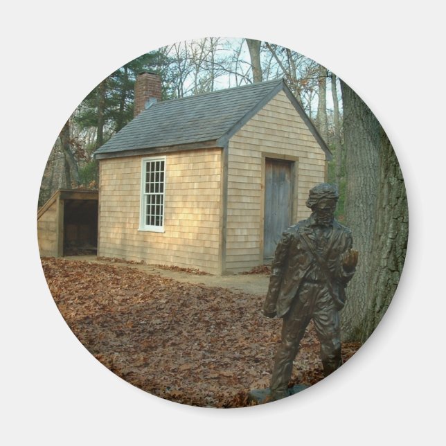 Thoreau's statue and cabin magnet (Front)