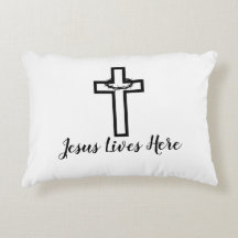 Thorn Cross Jesus Lives Here Accent Pillow