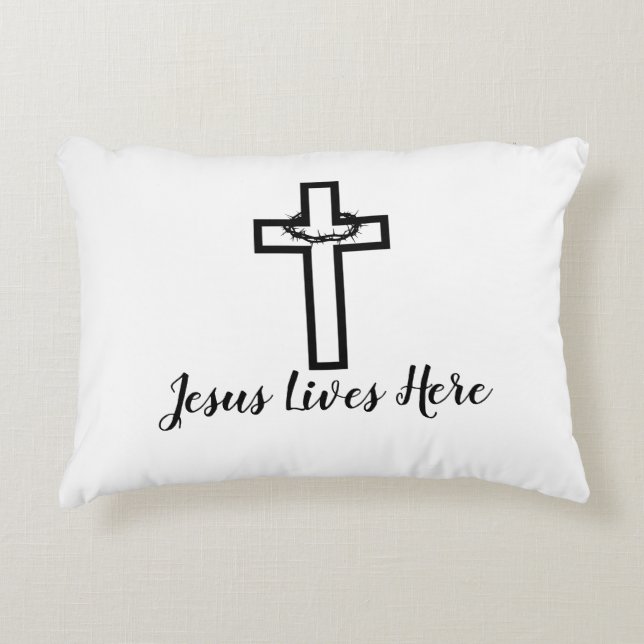 Thorn Cross Jesus Lives Here Accent Pillow (Front)
