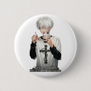Thorned Crown Anime Boy with Key - Edgy Blue Eyes  6 Cm Round Badge