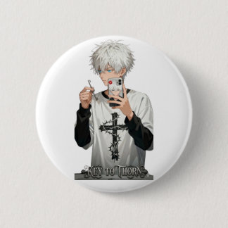 Thorned Crown Anime Boy with Key - Edgy Blue Eyes 6 Cm Round Badge