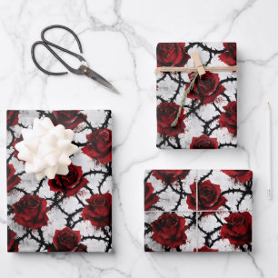 Thorned Red Roses Gothic Dark Love Anti-Valentine Wrapping Paper Sheet