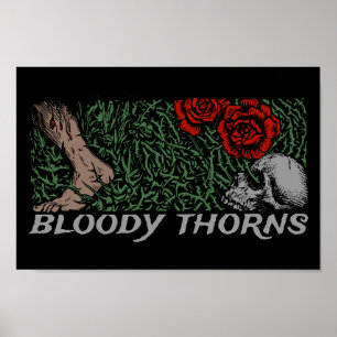 Thorns Skull Roses Feet Mediaeval Coloured Floral Poster