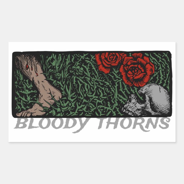 Thorns Skull Roses Feet Mediaeval Coloured Floral Rectangular Sticker (Front)