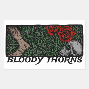 Thorns Skull Roses Feet Mediaeval Coloured Floral Rectangular Sticker