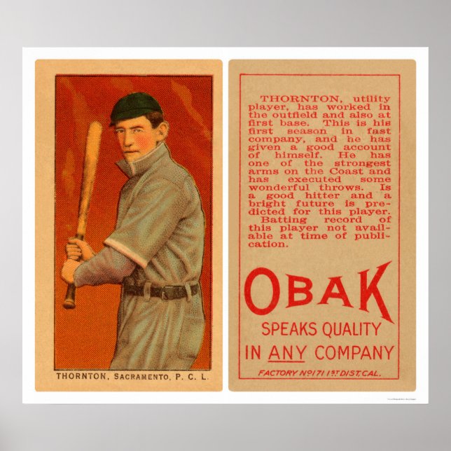 Thornton Sacramento Baseball 1911 Poster (Front)