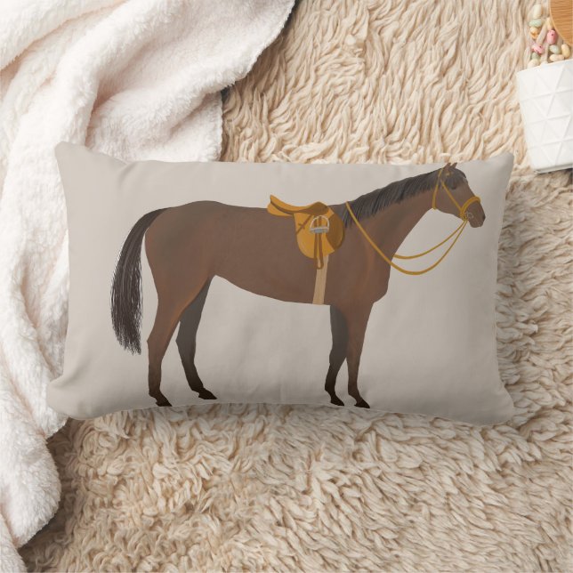 Thoroughbred hand drawn saddled riding horse lumbar cushion (Blanket)