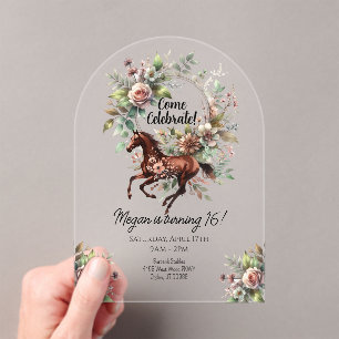 Thoroughbred Horse Equestrian Flower  Acrylic Invitations