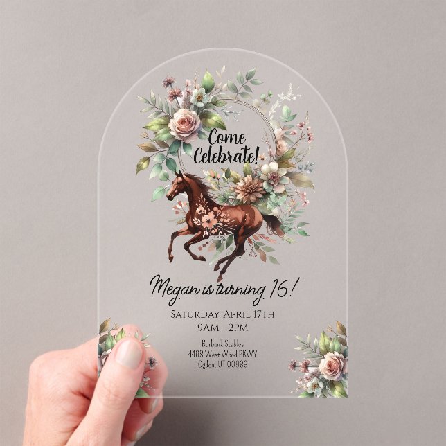 Thoroughbred Horse Equestrian Flower  Acrylic Invitations (Insitu (Handheld))