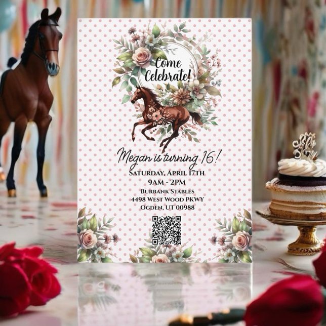 Thoroughbred Horse Equestrian Flower  Invitation (Personalize this beautiful design!)