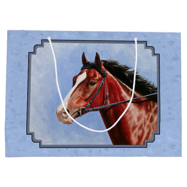 Thoroughbred Horse Racehorse Blue Large Gift Bag (Back)