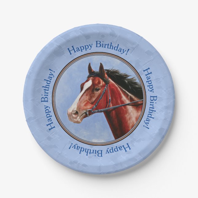 Thoroughbred Horse Racehorse Blue Paper Plate (Front)