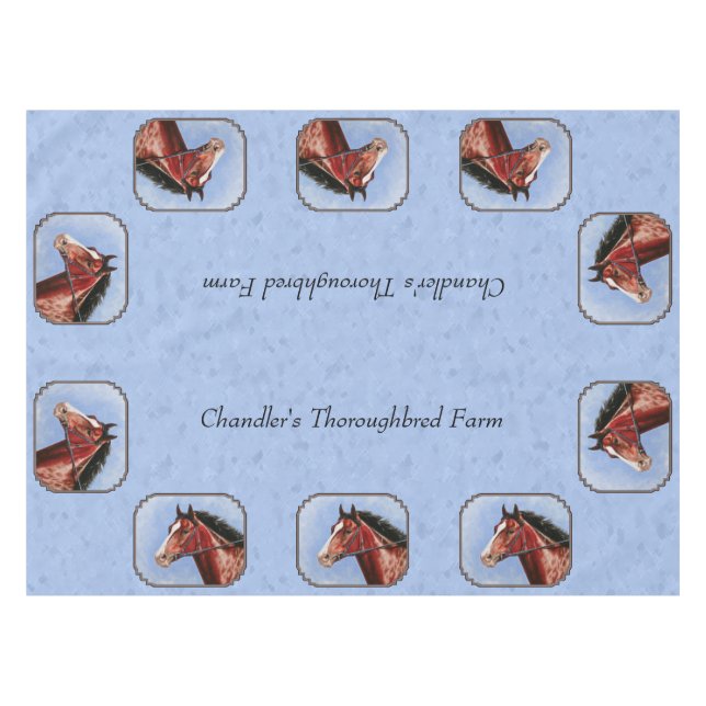 Thoroughbred Horse Racehorse Blue Tablecloth (Front (Horizontal))