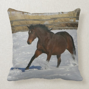 Thoroughbred Horse Running in the Snow Cushion