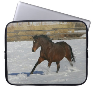 Thoroughbred Horse Running in the Snow Laptop Sleeve