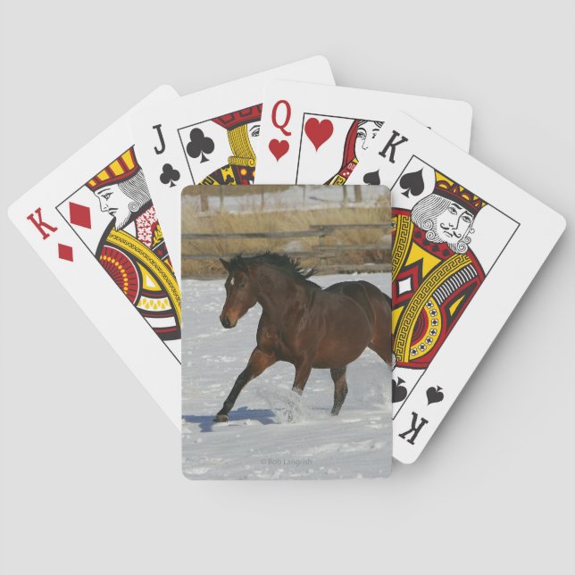 Thoroughbred Horse Running in the Snow Playing Cards (Back)