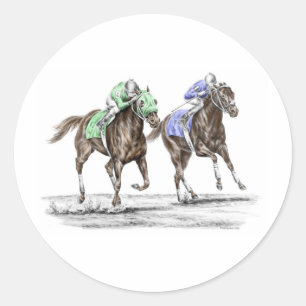 Thoroughbred Horses Racing Classic Round Sticker