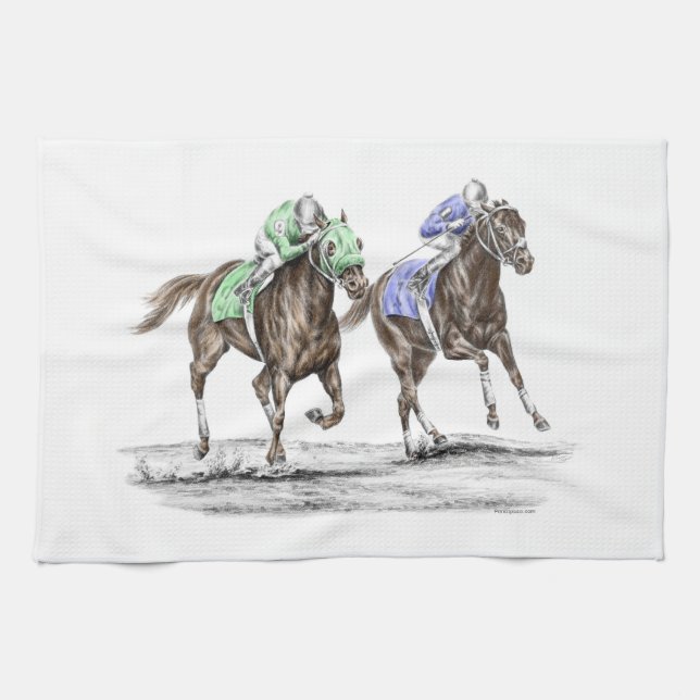 Thoroughbred Horses Racing Tea Towel (Horizontal)
