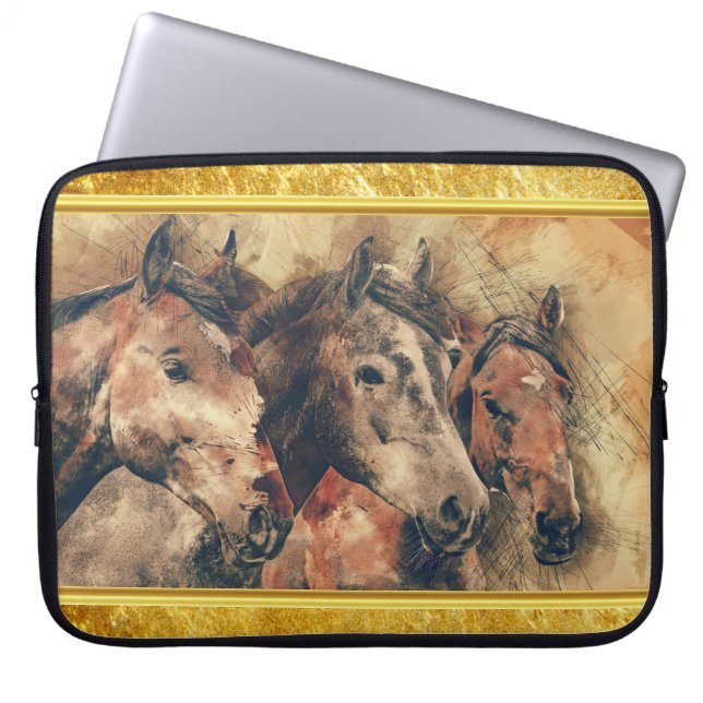 Thoroughbred horses running in a field laptop sleeve (Front)