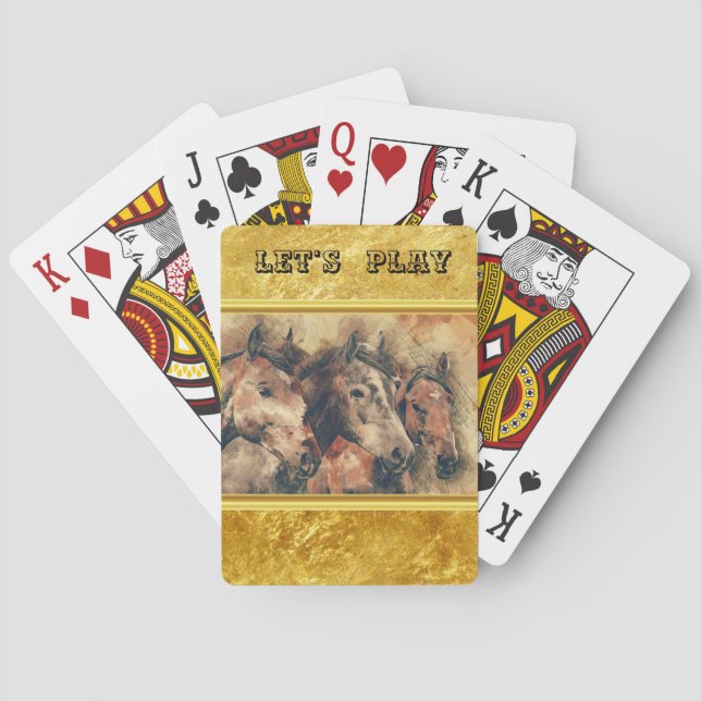 Thoroughbred horses running in a field playing cards (Back)