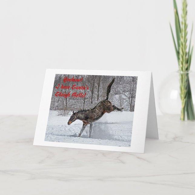 Thoroughbred Joy in Snow Holiday Card (Front)