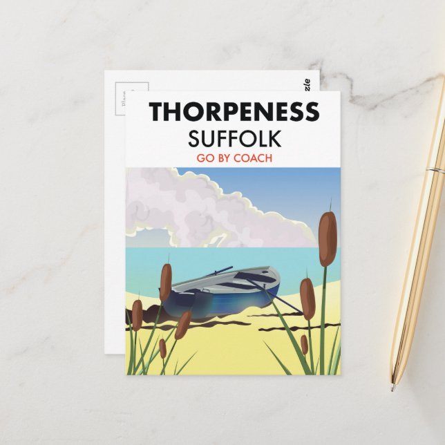 Thorpeness suffolk vintage beach poster. postcard (Front/Back In Situ)