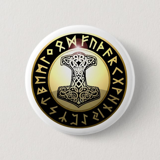 Thor's Hammer 6 Cm Round Badge (Front)