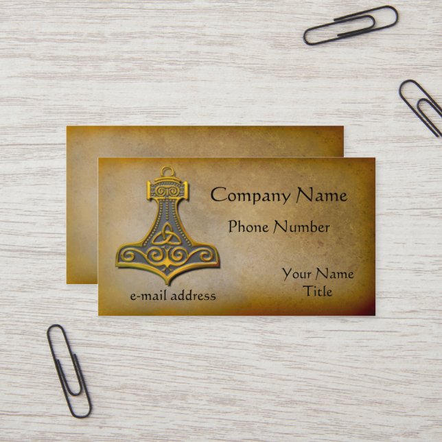 Thors Hammer gold Business Card (Front/Back In Situ)