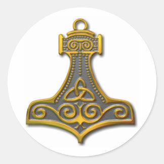 Thor's Hammer-gold Classic Round Sticker
