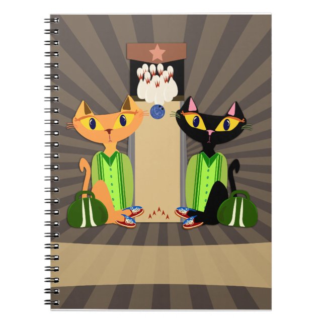 Those Cool Alley Cats Fun Bowling Pets Design Notebook (Front)