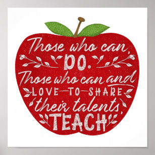 Those Who Can Teach Quote School Teacher Red Apple Poster