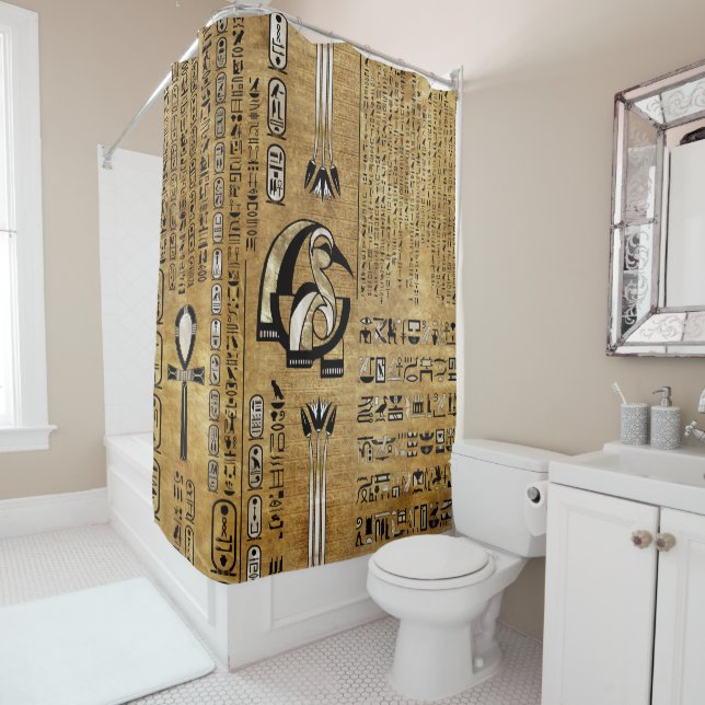 Thoth - Djhuty Egytian God- Gold and Pearl Shower Curtain (In Situ)
