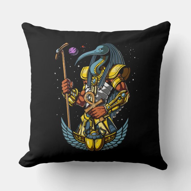 Thoth Egyptian God Ankh Scarab Ancient Symbol Cushion (Front)