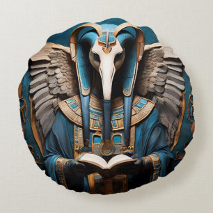 Thoth, the ancient Egyptian god of wisdom, writing Round Cushion