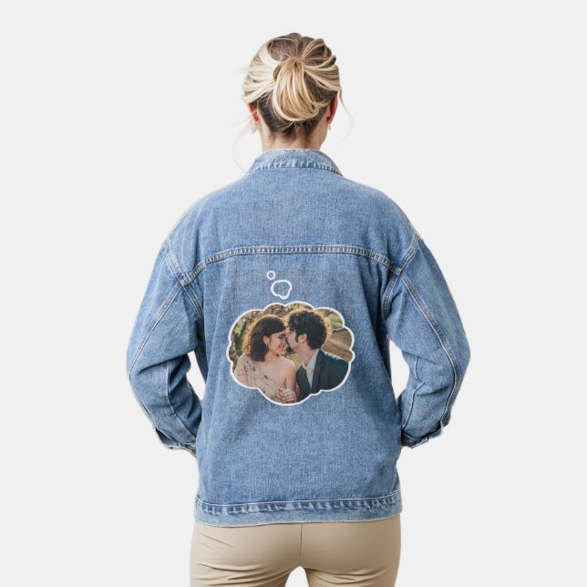 Thought Bubble White Shape Easy Personalised Photo Denim Jacket (Model)