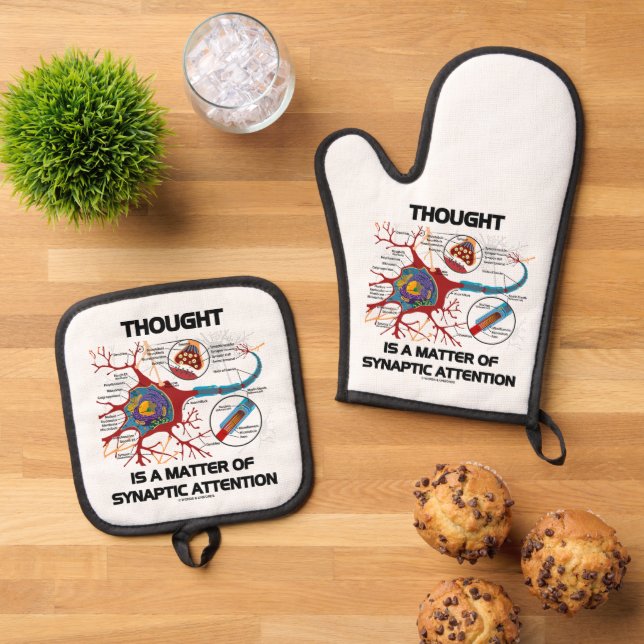 Thought Is A Matter Of Synaptic Attention Neuron Oven Mitt & Pot Holder Set (Top Down)