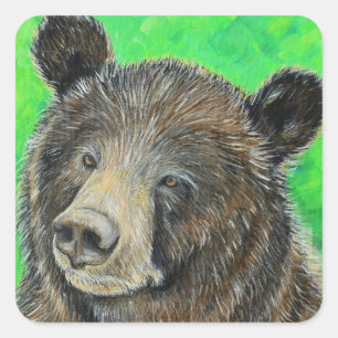 Thoughtful Brown Bear Painting Square Sticker