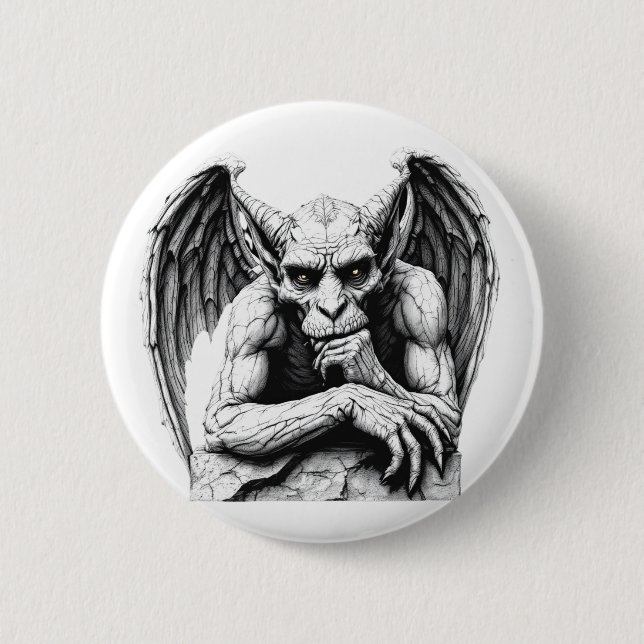 Thoughtful Gargoyle 6 Cm Round Badge (Front)