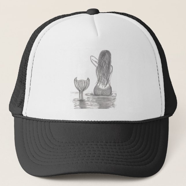 Thoughtful Mermaid Trucker Hat (Front)